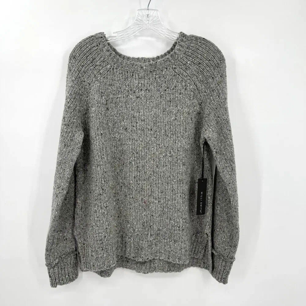 Willi Smith Gray Sweater Womens XL Wool Blend Button-Backed Lagenlook High-Low